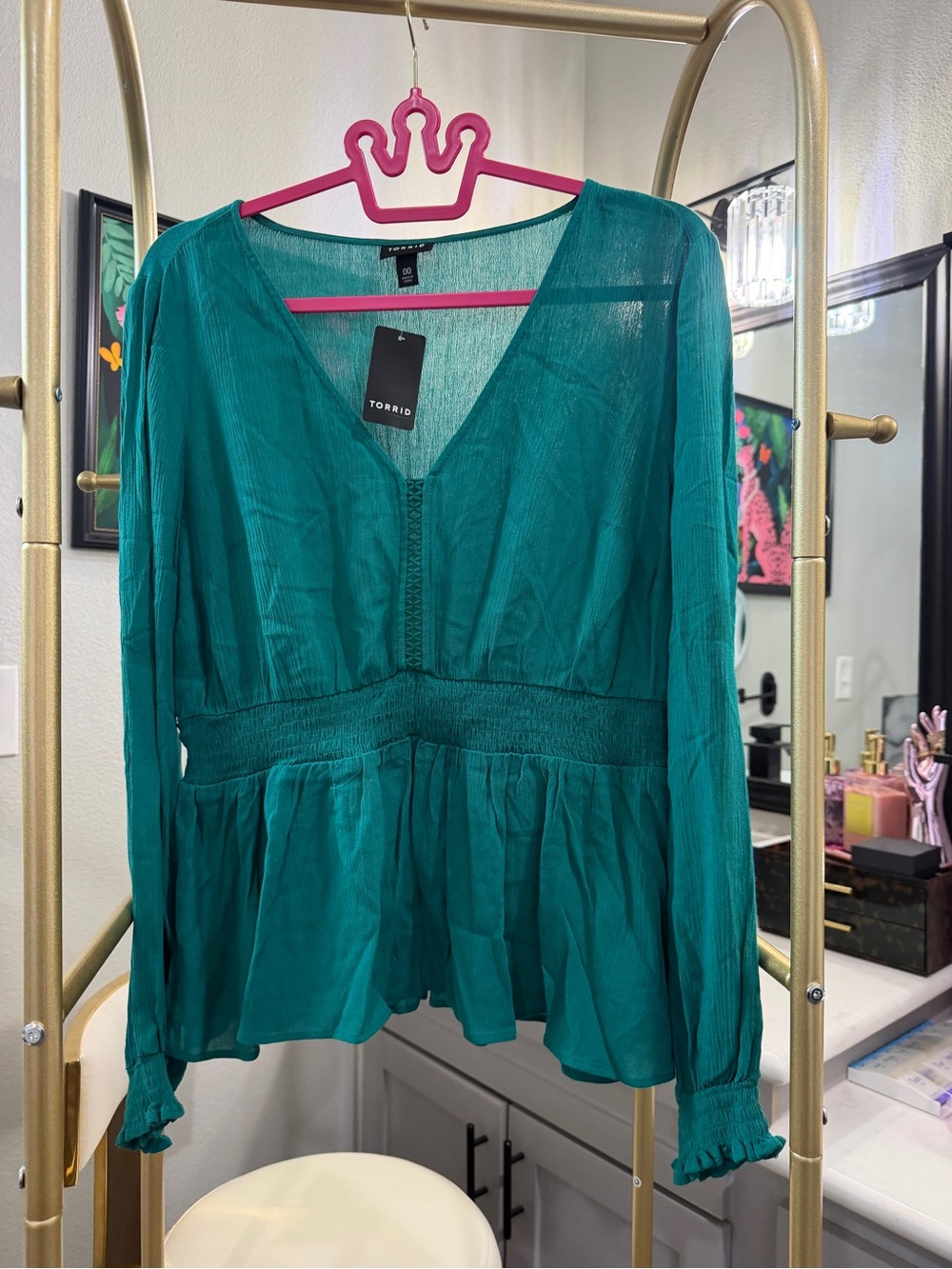 torrid Teal Long-Sleeve Peplum Blouse